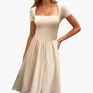 Chic Cream Midi Dress with Square Neckline